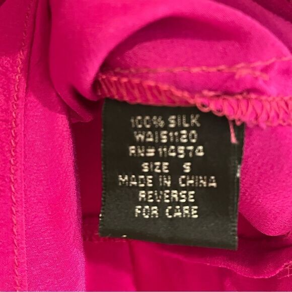 Bellatrix 100% Silk Fuchsia Ruffle Tiered Zip Front Sleeveless Blouse Medium - Picture 2 of 4